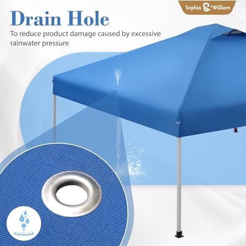 Canopy Tent Pop Up 10x10 ft, Outdoor Patio Portable Commercial Canopies Shelter Heavy Duty Straight Legs with Roller Bag, 8 Stakes, 4 Guy Ropes, UPF50+, Blue, Sophia & William