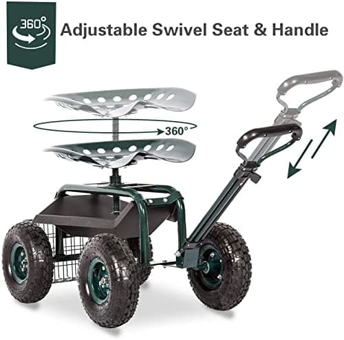 Peach Tree Garden Cart Rolling Work Seat with Tool Tray Heavy Duty Scooter Gardening Planting
