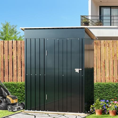 5x3FT Vertical Outdoor Steel Storage Shed with Floor Frame, Lockable Doors, Compact Metal Tool Shed for Garden, Backyard, Patio, Utility, and Bike Storage