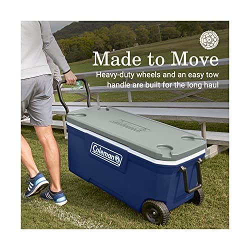 Coleman Classic Series Insulated Portable Wheeled Cooler, Leak-Resistant Outdoor Hard Cooler Keeps Ice up to 5 Days, 100-Quart