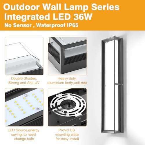 Outdoor Wall Sconce Lights,2Packs 10%-100% Dimmable LED Modern Porch & Patio Wall Light Fixture, 23.6in Black Exterior Sconce Wall Mounted Lights Suitable for Garage Courtyard House(6000K)