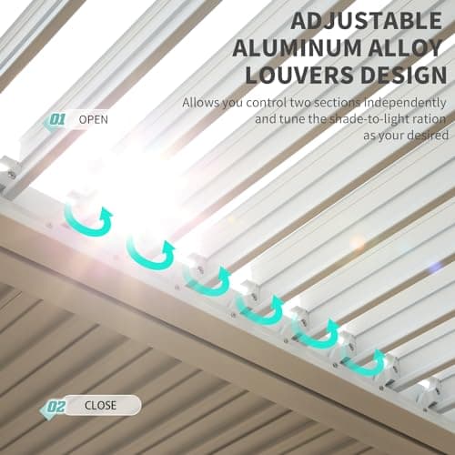 YOLENY Louvered Pergola 12x12, All Aluminum Pergola with Adjustable Rainproof Roof, Outdoor Pergola with Curtains and Nets for Patio & Garden, White