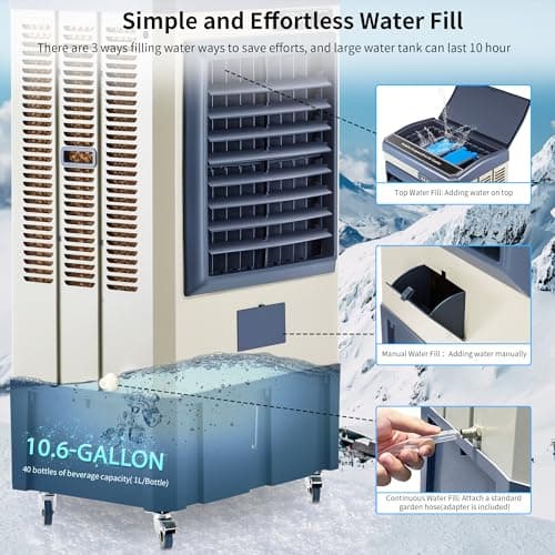 41" Swamp Cooler, 4800 CFM Evaporative Air Cooler with 10.6 Gallon Water Tank, Portable Outdoor Air Conditioner with 3 Ice Pack, 110° Oscillation, 3 Speed for Garage, Yard, Commercial Use