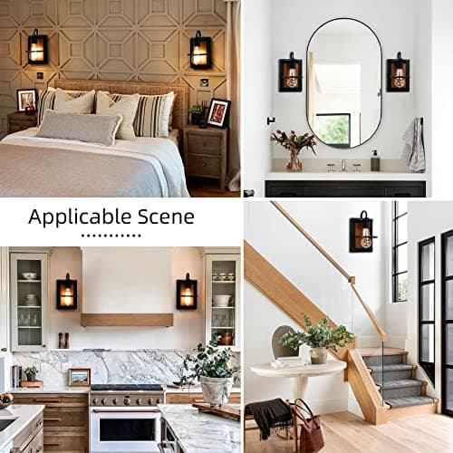 Farmhouse Wall Light Fixtures,Modern Industrial Wall Sconces Lighting Indoor with E26 Base Faux-Wood Color Matte Black Finish,Vintage Wall Mount Light Fixture for Bedroom Living Room Bathroom Stairway