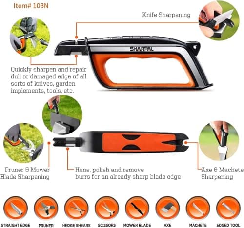 SHARPAL Pocket Knife Sharpener & Garden Tool Sharpener, Sharpening Straight and Serrated Knives, Lawn Mower Blade, Axe, Pruners, Shears, Scissors, Combo Gift Pack w/Greeting Card