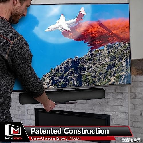 MantelMount MM700 Premier Fireplace TV Mount Pull Down Bracket for 50"-90" & 25-115 lb Televisions Above Mantel with Sound Bar Attachment, Paintable Covers & Safety Pull Down Handles