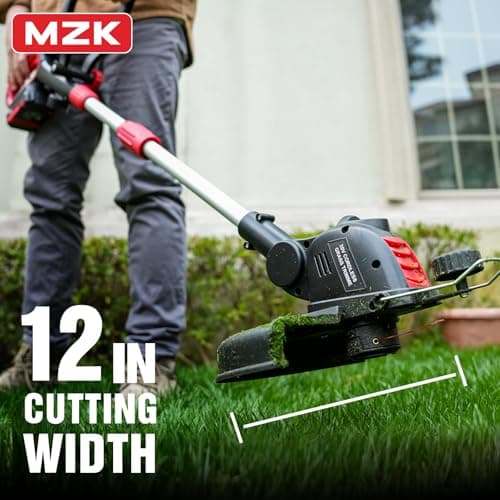MZK 20V 12'' Cordless String Trimmer, Grass Trimmer&Edger with 4 Replacement Spools, Battery Powered Lightweight Weed Trimmer with Auto Line Feed(Battery and Fast Charger Included)