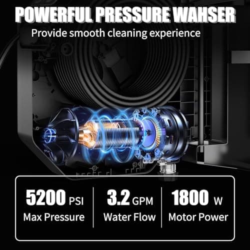 Buyplus Wall Mounted Pressure Washer, 5200PSI 3.2GPM Electric Power Washer, Remote Controlled with 100FT Retractable Hose, GFCI Power Cord, Foam Cannon, 5 Nozzles for Cars, Driveways, Patios, Black