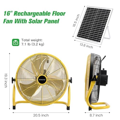 16" Large Solar Rechargeable Floor Fan, 15600 mAh 20W Solar Powered Portable Battery Fan for Home Outdoor Camping Gazebo Chicken Coop Greenhouse Barn, with 360° Adjust Tilt