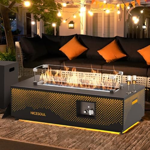 NICESOUL 42'' Propane/Natural Gas Fire Pit Table, Rectangle Firepits with Tank Table, 50000 BTU Modern Outdoor Fireplace with LED Lights for Outside Patio Backyard Deck Porch, CSA Certified, Dark Gray