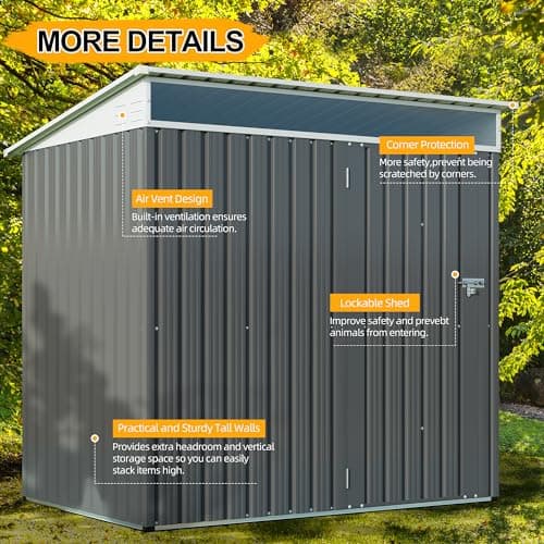 Shintenchi 6x4 FT Outdoor Storage Shed with Window, Outdoor Waterproof Storage Shed Metal Garden Shed with Lockable Single Door, Weather Resistant Tool Storage House Shed for Garden,Backyard,Drak Gray