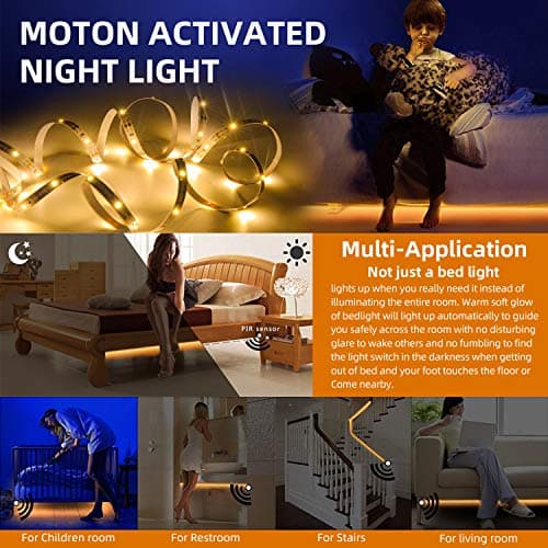 HOUHUI 9.84ft Motion Activated LED Strip Lights, Warm White, Non-Waterproof, USB Powered, with Motion Sensor and Automatic Shut-Off Timer