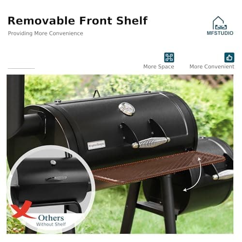 MFSTUDIO Heavy Duty Charcoal Wood Offset Outdoor Smoker Grill, Charcoal Grill with Smoker Combo for BBQ Grilling, 512 SQ.IN.