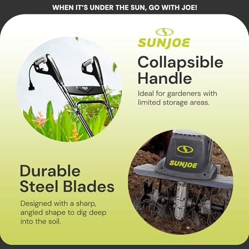 Sun Joe Electric Garden Tiller Cultivator, Steel Tines, 12 Amp, 16 Inch, Black - Heavy-Duty Gardening Machine & Equipment for Gardens, Lawns & Yards