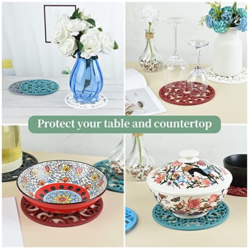 Tirvets for Hot Dishes, Silicone Trivet Hot Pads for Kitchen, Silicone Trivets for Hot Pots and Pans, Trivets for Quartz Countertops, White Kitchen Silicone Trivet Mat for Tabletops Set of 6