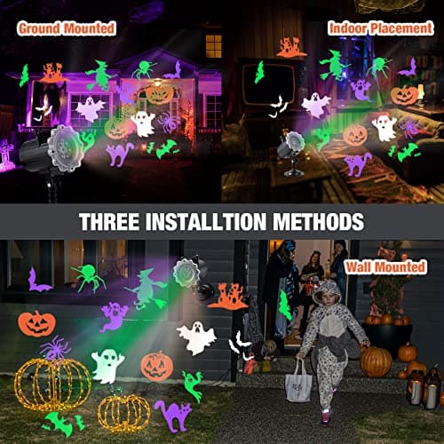 Treela Halloween Projector Lights Outdoor 12 Slides LED Ghost Pumpkin Lights Outside Decorations for Holiday Garden Decorations(Style A)