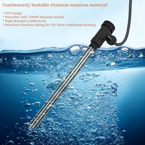 1500W Titanium Fully Submersible, Portable Electric Hot Tub immersion Water Heater with Thermostat, GFCI Leakage protection for pool, Bathtubs, Buckets, baptistry, Saltwater Most of Liquid