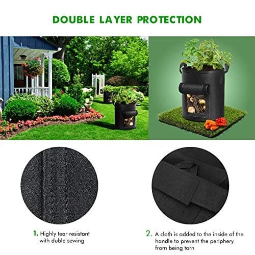 5-Pack 10 Gallon Potato Grow Bags, Garden Planting Bag with Reinforced Handle, Thickened Nonwoven Fabric Pots for Tomato, Vegetable and Fruits