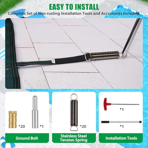 Inground Pool Cover Safety Fits 15x30ft Rectangle Swimming Pool, Mesh Solid Pool Cover for Inground Pools,Winter Pool Safety Cover Includes Safety Net and Installation Tools Green
