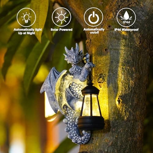 Goodeco Dragon Tree Hugger Solar Lantern Garden Statue - 9.3 Inch Resin Dragon Decor for Outdoor, Perfect Garden Gift & Yard Decor
