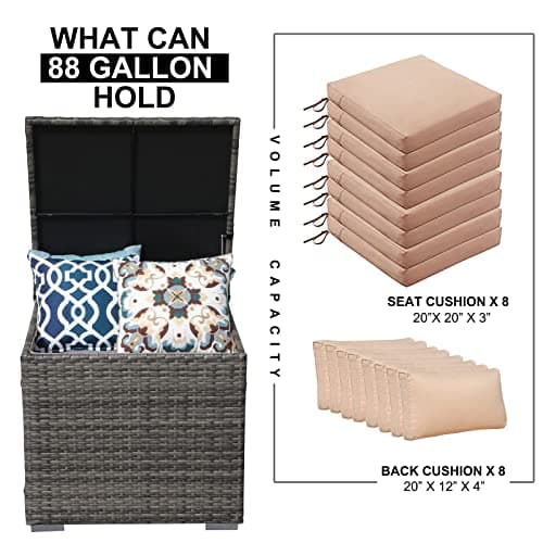 Super Patio Outdoor Patio Storage Box Waterproof, Wicker Storage Bin Deck Box for Cushions, Garden Tools, 88 Gallon, Gray