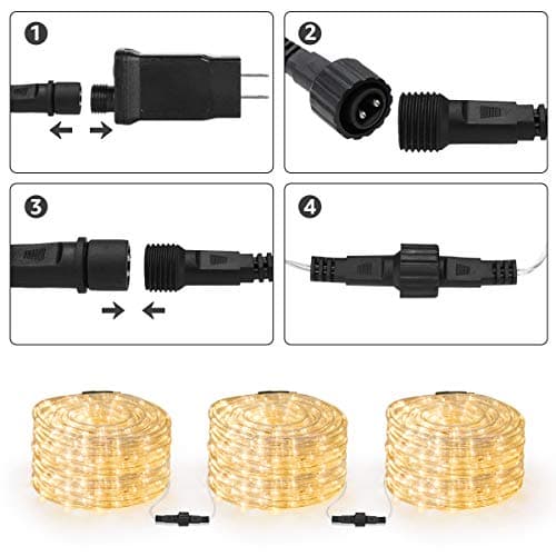 LE 33ft 240 LED Rope Lights Outdoor, Upgraded 2700K Warm White, 24 Volts Connectable, Classic 3/8 inch Clear Tube, Waterproof String Lights for Outside Patio Deck Railing Stair Fence Yard Landscape