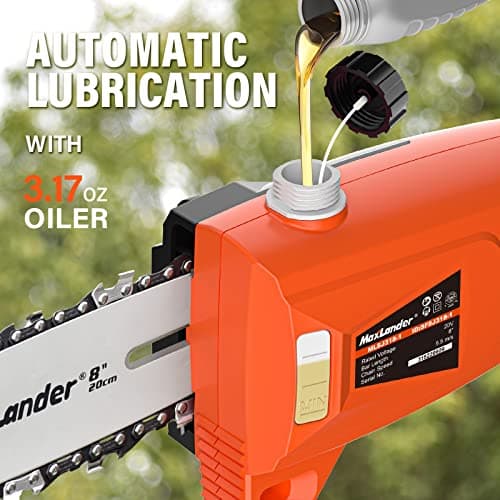 Pole Saw 8-Inch Cordless Pole Saws for Tree Trimming, 15-Feet MAX Reach Electric Pole Saw, 16ft/s Cutting Speed Auto Oiling Multi-Angle Pole Chainsaw with 2 x 20V 2.0Ah Battery & Charger