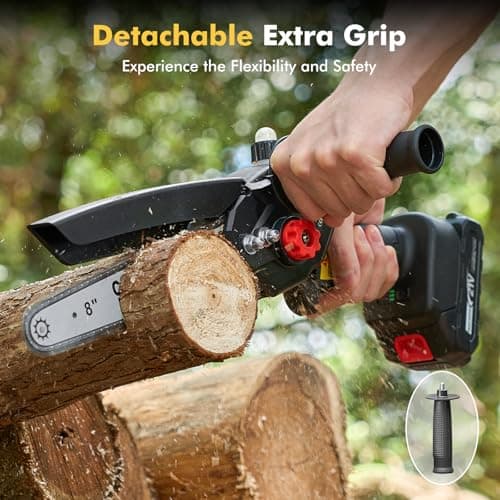 Seesii Mini Chainsaw 8 inch DL07, Electric Chainsaw Cordless, Upgraded Brushless Chain saw with Auto Oiler, 2pcs 2000mAh Batteries, Battery Powered Saws Handheld Chain Saw for Tree Branch Wood Cutting
