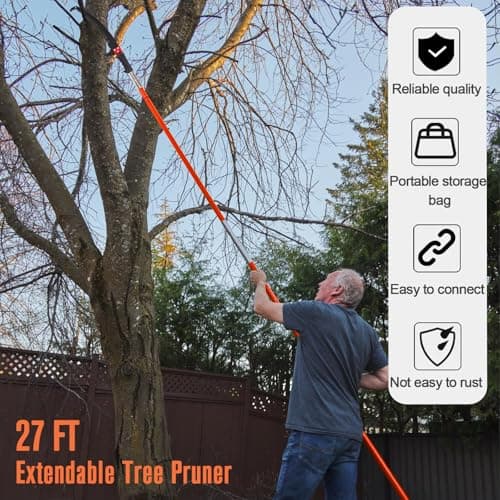 Pole Saws for Tree Trimming, 7.3-27 ft Manual Pole Saw Extendable Tree Trimmer, Long Branch Trimmer Tree Pole Pruner Saw Blades and Scissors Set for Pruning Palms and Shrubs (Red)