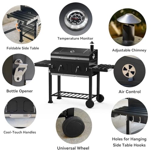 Onlyfire Extra Large BBQ Charcoal Grill with Versatile Cooking Grate and Warming Rack, Outdoor Barbecue Stove with Dual-Zone Adjustable Charcoal Tray, Grill Cover Included, Black GS339