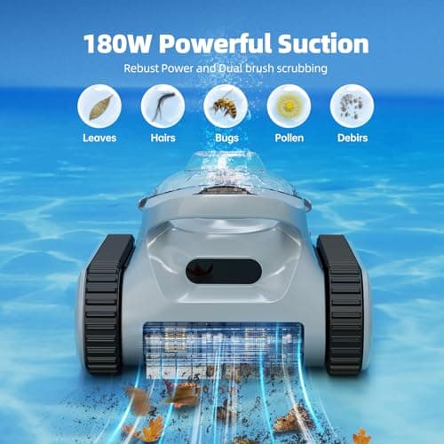 Robotic Pool Vacuum for Inground Pools: 2025 Upgraded Cordless Robot Robotic Pool Cleaners 180W Suction Auto Vacuums Wall Climbing Waterline Scrubbing Cleaning 150 Mins Long Battery Up to 2,000 sq.ft