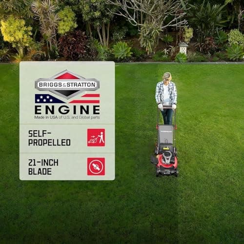 PowerSmart 21-Inch Gas Self-Propelled Lawn Mower, 140cc 4-Stroke B&S Engine, 3-in-1 Function (Mulching, Bagging, Rear Discharge), 6 Height Settings, 10" Rear Wheels, 1.4 Bushel Grass Bag