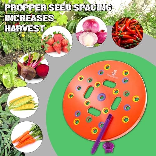 Round Seed Planting Template by Spaceurseeds – Patented Color-Coded Garden Spacing Tool Kit with Seed & Seedling Spacer, Dibber with Seed Spoon & Laminated Vegetable Growing Guide