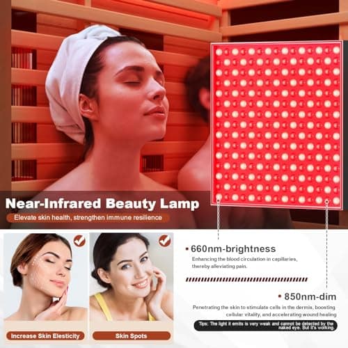 Infrared Sauna, Full-Spectrum Infrared Outdoor Saunas for Home - Dry Heat Sauna, Wooden Sauna Room with Beauty Lamp (Outdoor Sauna 2 Person)