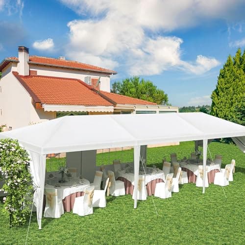 Greesum 10 x 30 Outdoor Canopy, Party Tents with 8 Removable Sidewalls, Gazebo Shelter for Parties, Outside Waterproof Wedding Canopies for Events, Birthday, Holiday, White
