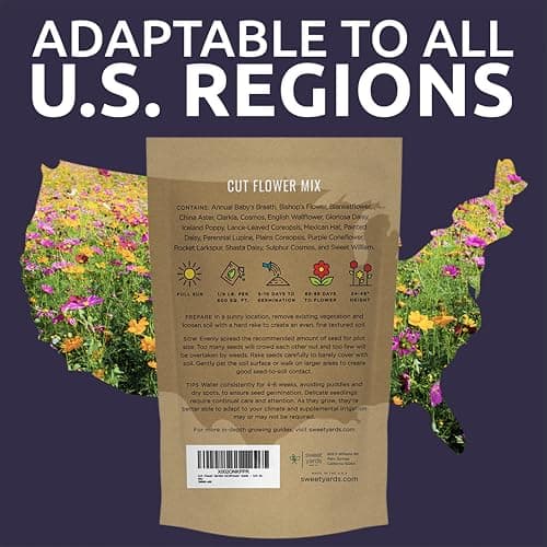 Cut Flower Garden Seeds - Bulk 1/4 Pound Bag - Over 30,000 Fresh Open Pollinated Non-GMO Wildflower Seeds - Long Lasting Annuals and Perennials with Bright Colors