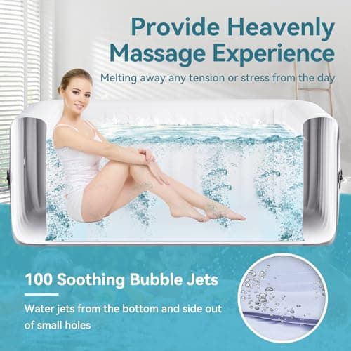 2 Person Inflatable Hot Tub, Oval Portable Hot Tub, Leak-Proof Blow up Hot Tub with 100 Air Jets, PVC Outdoor Spa with Insulated Cover & Heater Pump, 75” L X 47”W X 25”H