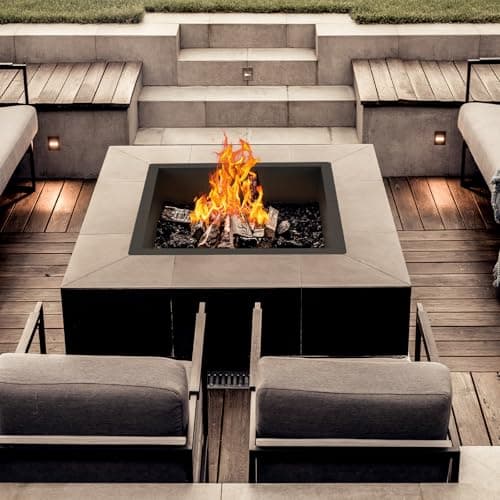 OUSHENG 32 Inch Square Fire Pit Ring Insert for Outside Wood Burning, 36 Inch Outer Large Solid Steel Firepit Liner for Above or In-Ground Outdoor DIY Camping Garden Patio Backyard