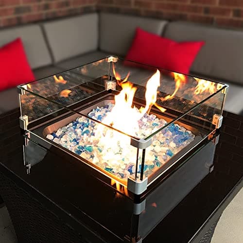 Holy Fire 29.5" L x 29.5" x 6" Square Fire Pit Glass Wind Guard Clear Tempered Glass Flame Protective Pane Wind Resistant - Fits 24” Square Fire Pit Burner Pan