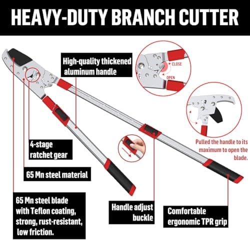GARTOL Heavy-Duty Extendable Loppers, 28"-41" Telescopic Tree Trimmer, Double Ratcheting Branch Cutter, Anvil Lopper for Thick Branches, Cuts 2" Dry Wood