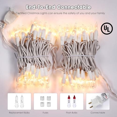 Christmas Lights 100 Count Clear Mini Lights White Wire UL Certified Connectable Warm White String Lights for Christmas Tree,Garland,Home,Patio, Wedding,Party,Festival Decor