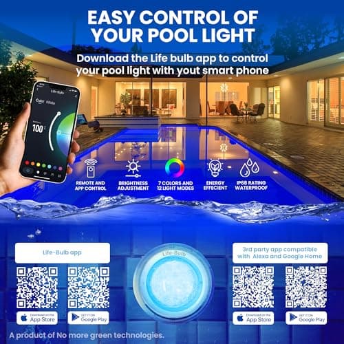 Smart Pool LED Pool Lights for Inground Pool, Wall Mounted, Color Changing with Remote - 75ft Cable, Works with Remote or Phone App - iOS/Android Compatible, Lifetime Replacement Program