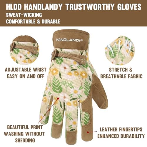 HLDD HANDLANDY Work Gloves for Women and Ladies, Leather Gardening Gloves Flexible Mechanic Working Gloves