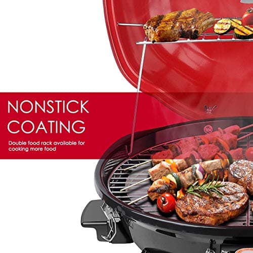 Electric BBQ Grill Techwood 15-Serving Indoor/Outdoor Electric Grill for Indoor & Outdoor Use, Double Layer Design, Portable Removable Stand Grill, 1600W (Countertop BBQ Grill)