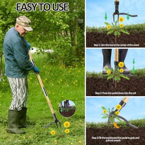 Weeder - The Original Stand Up Weed Puller Tool Made with Long Handle - Real Bamboo & 4-Claw Steel Head, Weeding Tool Weed Remove Tool for Lawn/Yard
