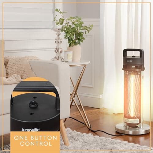 SereneLife Infrared Patio Heater, 900W Electric Heater with Remote, 360° Tip-Over Safety Switch, IP44 Approved, Indoor/Outdoor for Patio, Restaurant, Backyard, Garage, Decks