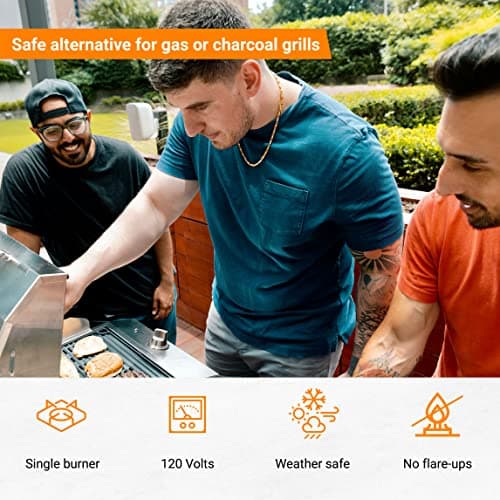 KENYON G2 Portable Tabletop Electric Grill, 1440W Single Burner, Stainless Steel Body, Cast Aluminum Grate, UL Approved Grill For Indoor And Outdoor Use, Removable Lid, Dishwasher Safe, 120Volts