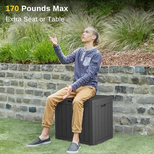 EAST OAK Outdoor Storage Box, 31 Gallon Deck Box, Waterproof Resin Storage Bin for Patio Cushions, Gardening Tools, Pool Accessories, Lockable, UV Resistant, Black