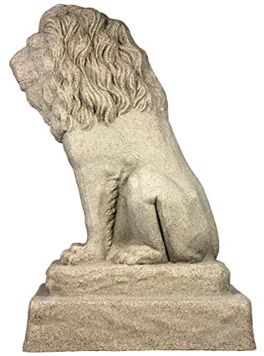 EMSCO Group Guardian Lion Statue – Natural Sandstone Appearance – Made of Resin – Lightweight – 28” Height