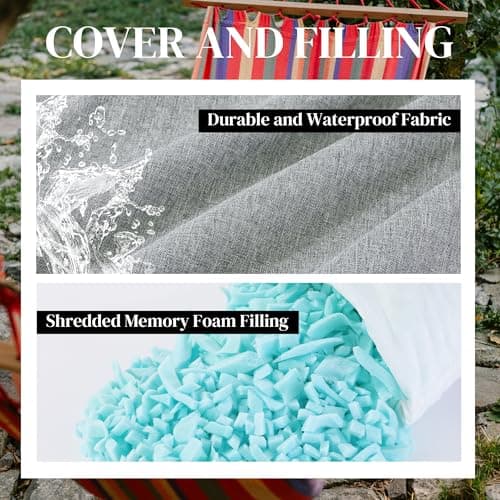 HOMBYS 32" x 14" Shredded Memory Foam Hammock Pillow for Outdoor, Waterproof and Weatherproof Pillow with Durable Ties (Gray)